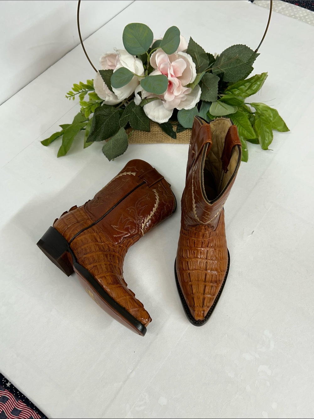 Brown Croc-Embossed Western Ankle Boots - kid's